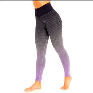 Marika Ombré seamless  Dip Dyed striped leggings. black|grey|purple. Sz XL. NWT